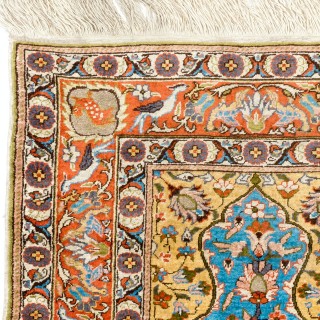 Fine Silk & Metal Thread Pictorial Rug. Vintage Kyseri Wall Hanging. Turkish Tapestry