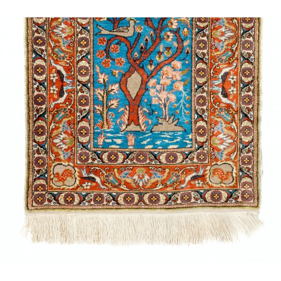 Fine Silk & Metal Thread Pictorial Rug, Splendid Turkish Wall Hanging