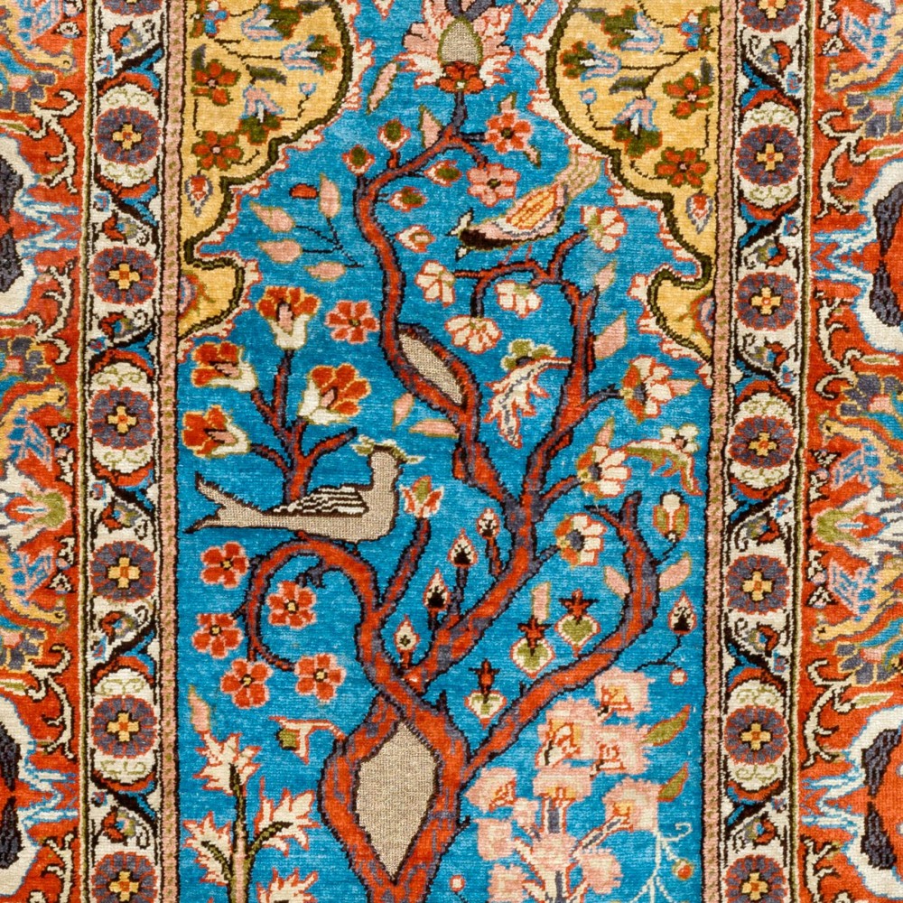 Fine Silk & Metal Thread Pictorial Rug. Vintage Kyseri Wall Hanging. Turkish Tapestry