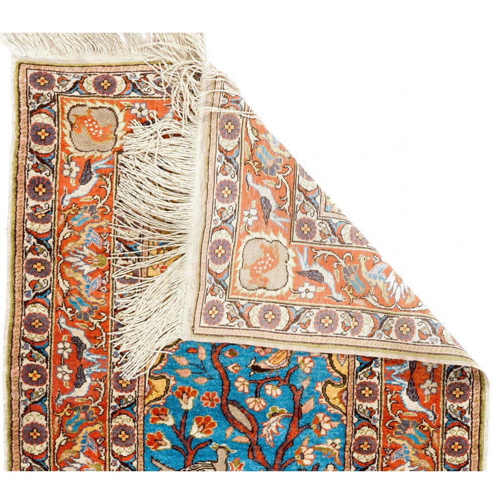 Fine Silk & Metal Thread Pictorial Rug. Vintage Turkish Kyseri Wall Hanging. Pictorial Tapestry