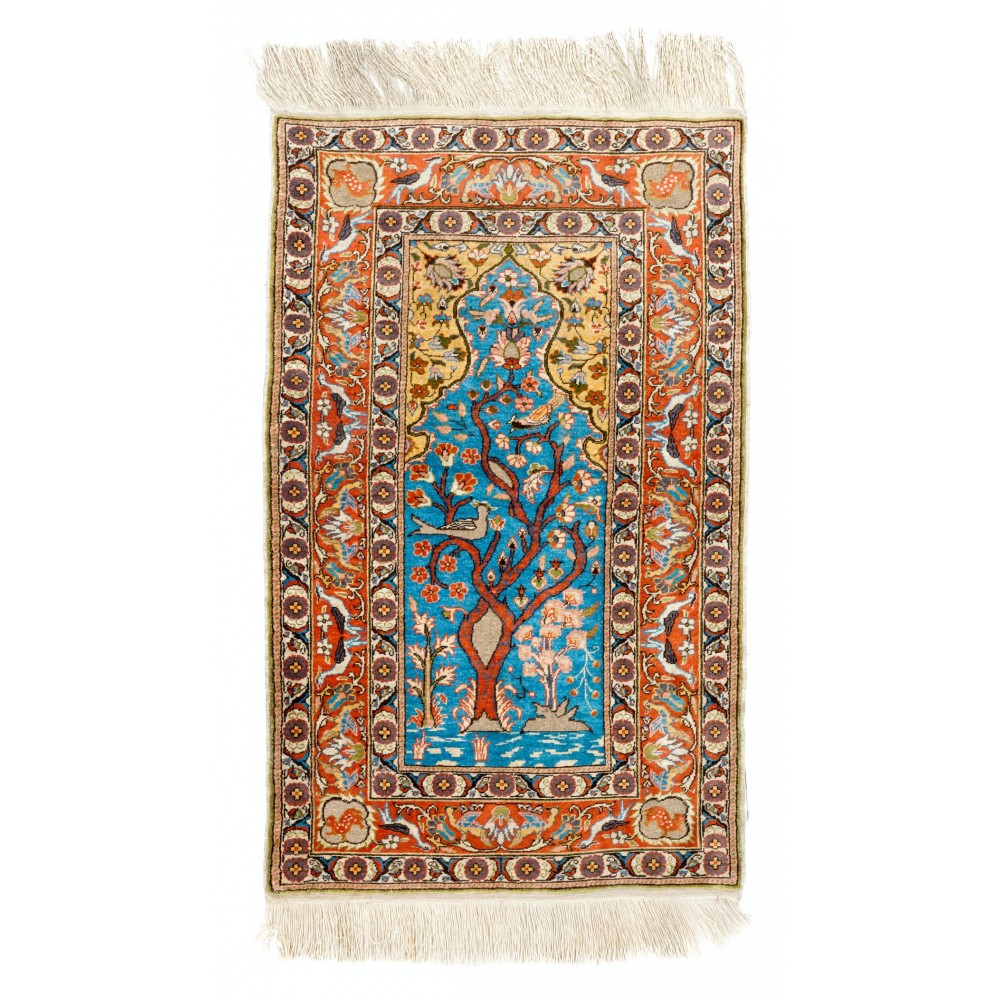Fine Silk & Metal Thread Pictorial Rug. Vintage Turkish Kyseri Wall Hanging. Pictorial Tapestry