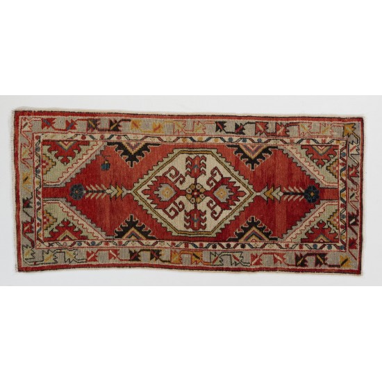 1960's Hand Made Oriental Accent Rug, Vintage All Wool Tribal Carpet