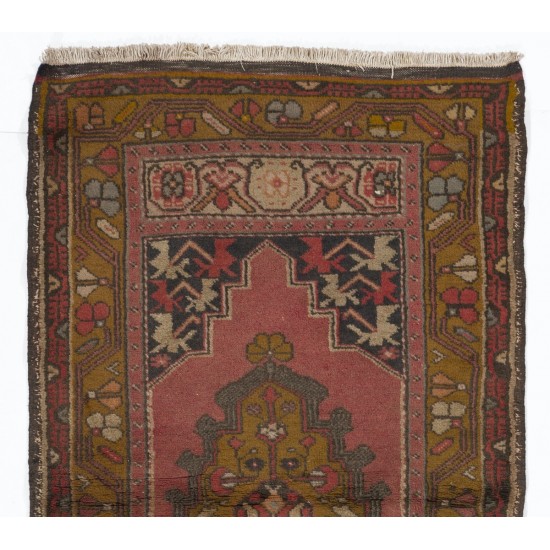 Vintage Anatolian Village Accent Rug. Hand-Knotted Wool Carpet