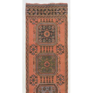 Vintage Handmade Anatolian Runner Rug. Unique Hallway Carpet