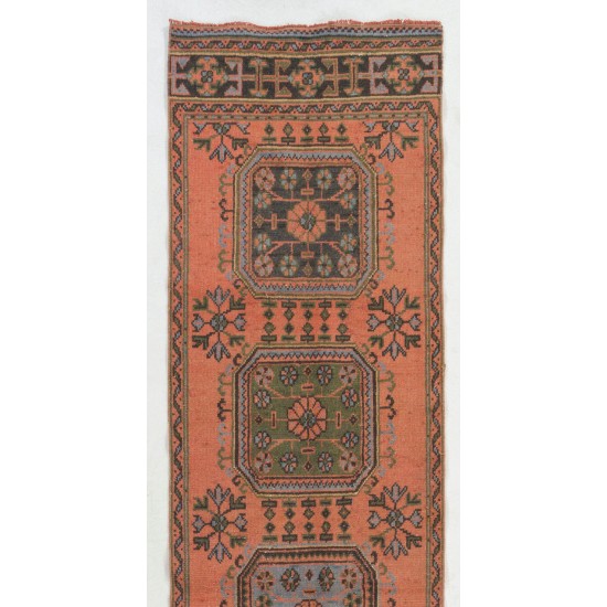 Vintage Handmade Anatolian Runner Rug. Unique Hallway Carpet