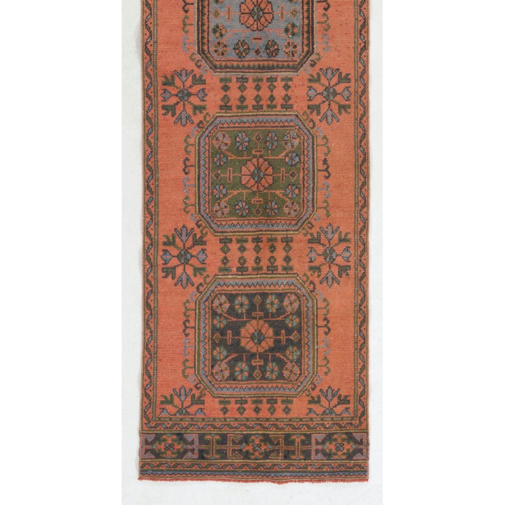 Vintage Handmade Anatolian Runner Rug. Unique Hallway Carpet