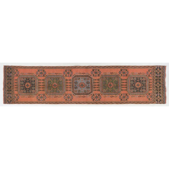 Vintage Handmade Anatolian Runner Rug. Unique Hallway Carpet