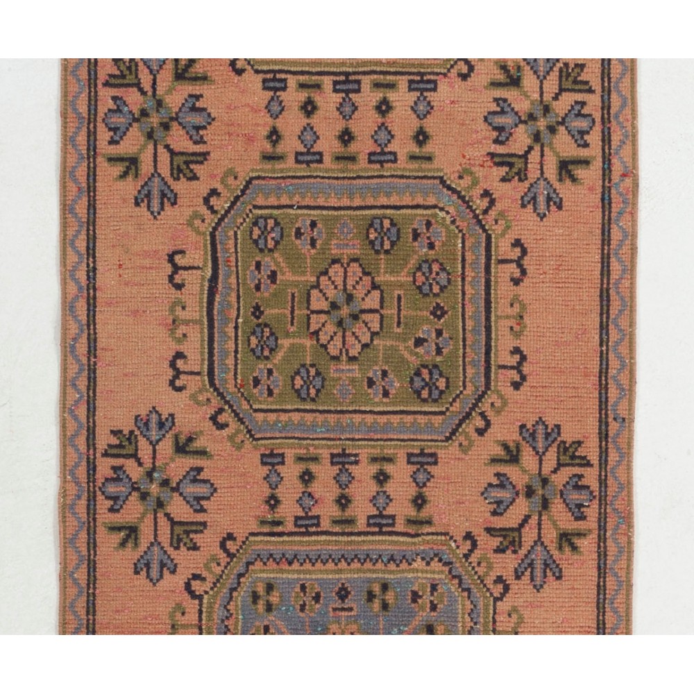 Vintage Handmade Turkish Wool Runner Rug, One-of-a-Kind Hallway Rug