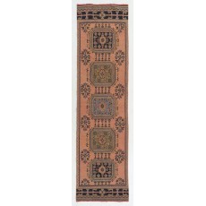 Vintage Handmade Turkish Runner. Unique Wool Hallway Carpet