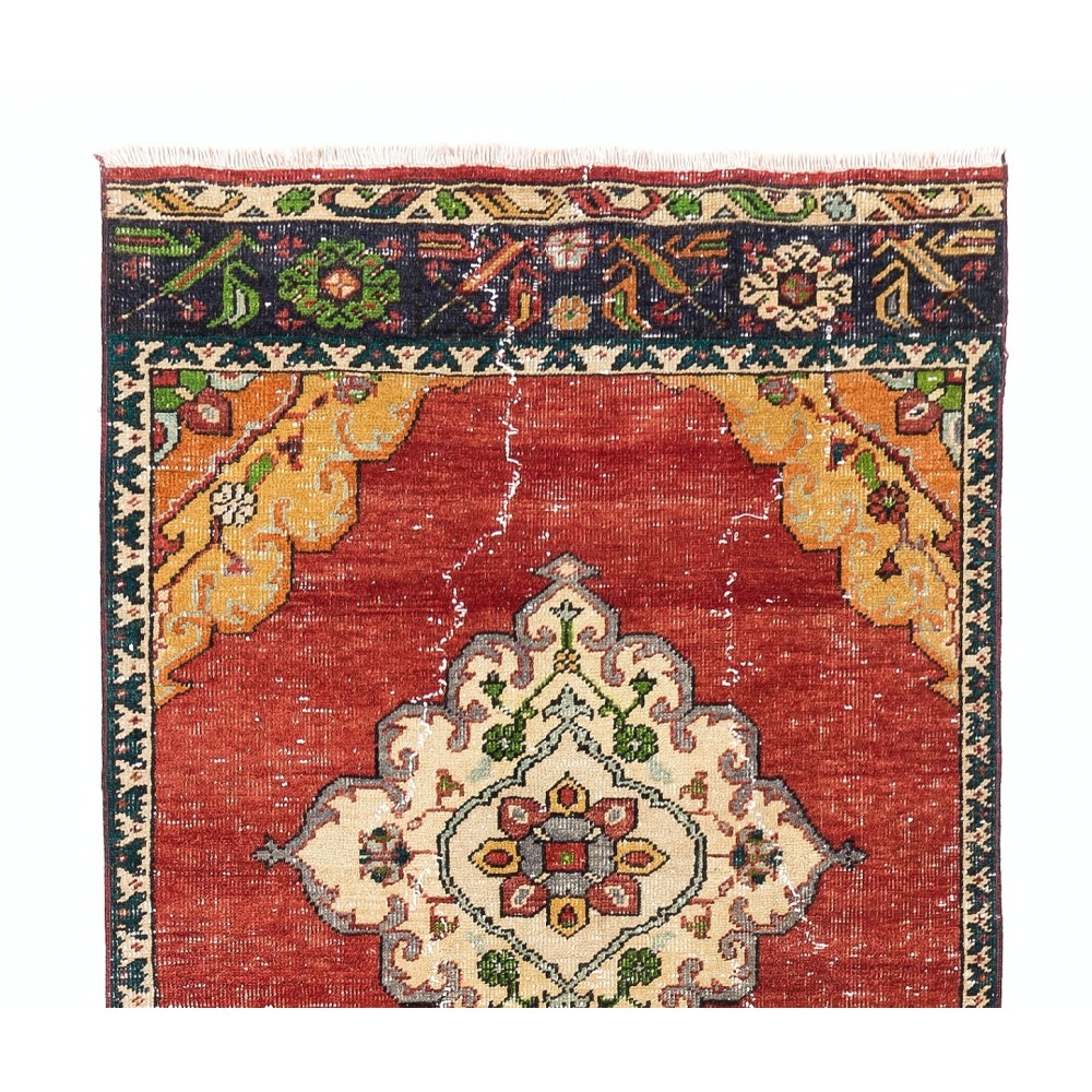 Vintage Hand-Knotted Central Anatolian Runner Rug for Hallway 