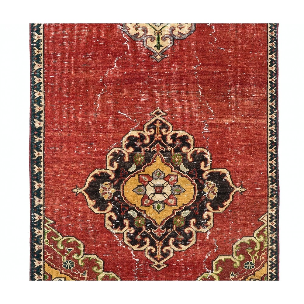 Vintage Hand-Knotted Central Anatolian Runner Rug for Hallway 