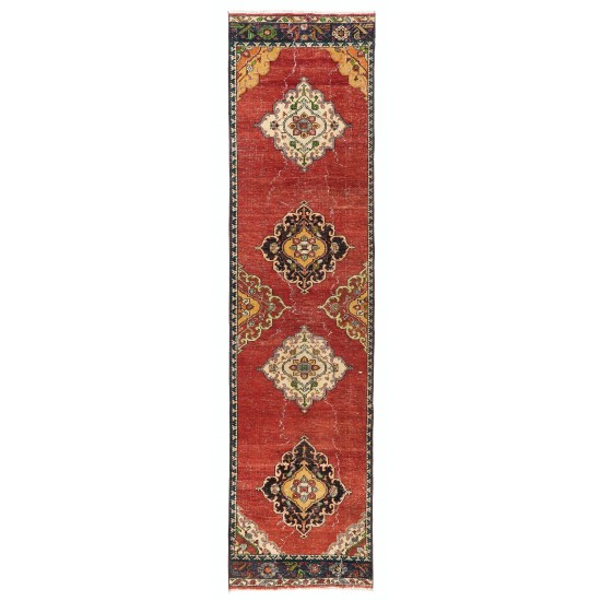 Hand-Kontted Vintage Central Anatolian Runner Rug