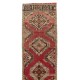 Vintage Handmade Oushak Runner Rug in Brick Red Color. Hand-knotted Wool Rug for Hallway