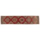 Vintage Handmade Oushak Runner Rug in Brick Red Color. Hand-knotted Wool Rug for Hallway