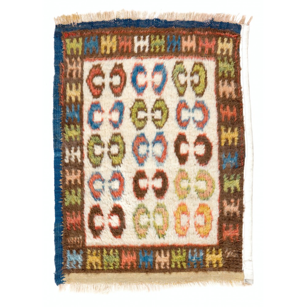 One-of-a-Kind Hand-Knotted "Tulu" Accent Rug from Konya. 100% Wool. Vintage Anatolian Seat Cover