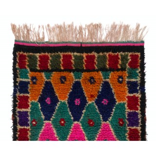 Multicolor Handmade Tulu Rug Made of Wool. Vintage Bohemian Eclectic Style Accent Rug