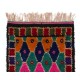 Multicolor Handmade Tulu Rug Made of Wool. Vintage Bohemian Eclectic Style Accent Rug