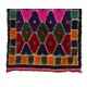 Multicolor Handmade Tulu Rug Made of Wool. Vintage Bohemian Eclectic Style Accent Rug