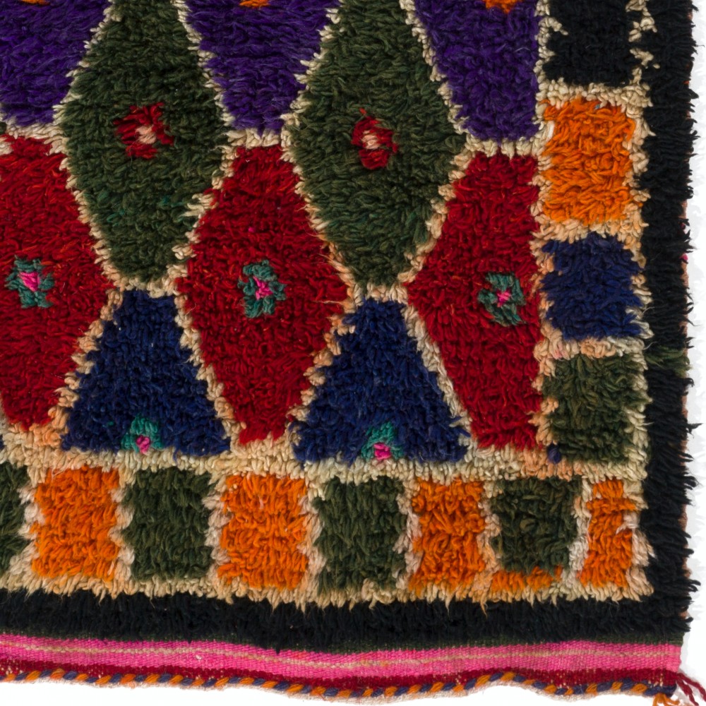 Multicolor Vintage Handmade Tulu Rug, Bohemian Eclectic Accent Rug, 100% Wool