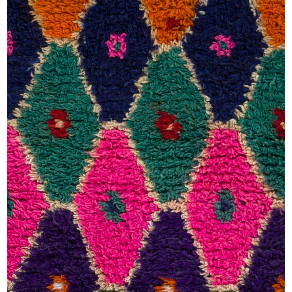 Multicolor Handmade Tulu Rug Made of Wool. Vintage Bohemian Eclectic Style Accent Rug