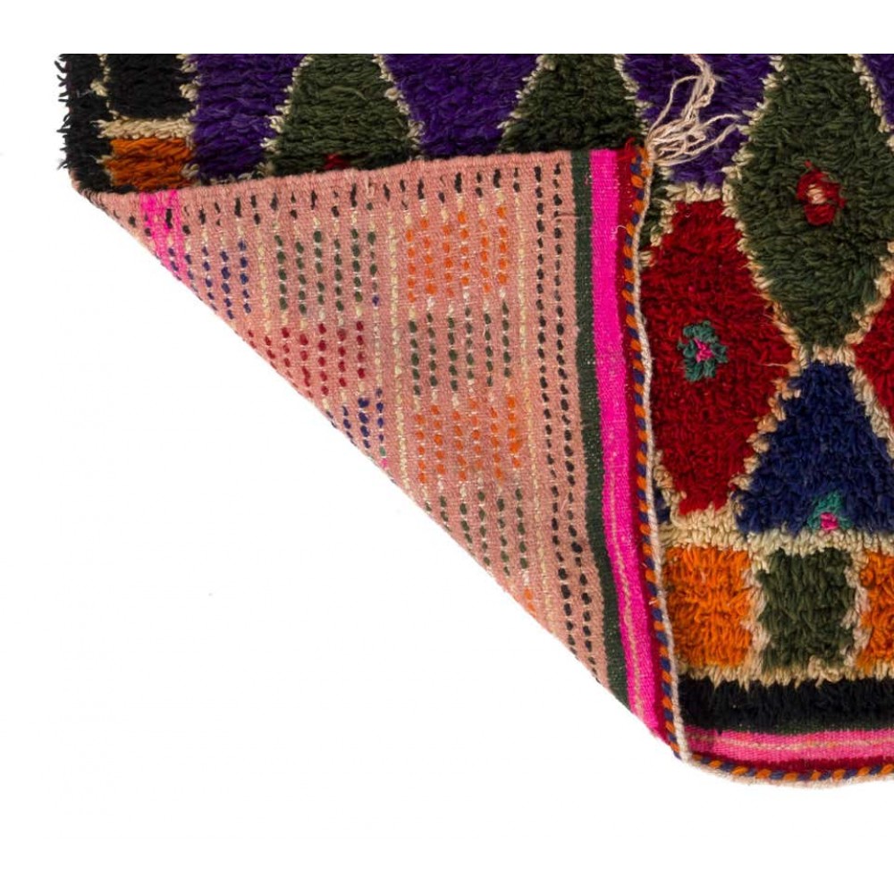 Multicolor Handmade Tulu Rug Made of Wool. Vintage Bohemian Eclectic Style Accent Rug