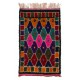 Multicolor Handmade Tulu Rug Made of Wool. Vintage Bohemian Eclectic Style Accent Rug