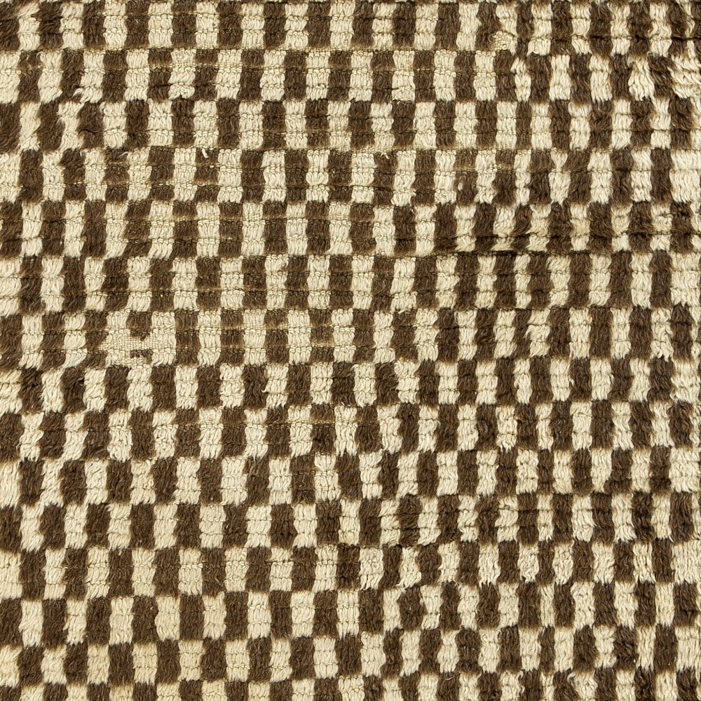 Hand-knotted Checkered Tulu Rug Made of Beige and Brown Wool. Custom Options Available