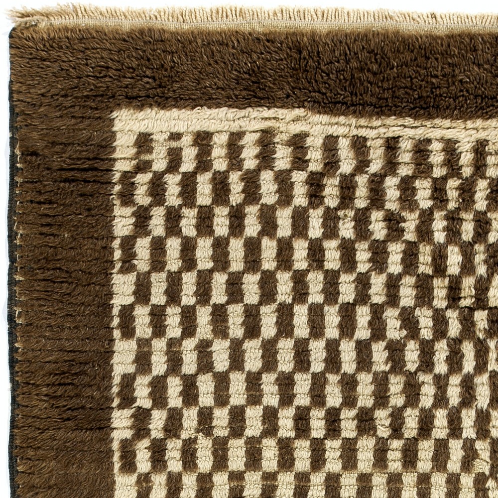 Hand-knotted Checkered Tulu Rug Made of Beige and Brown Wool. Custom Options Available