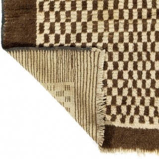 Hand-knotted Checkered Tulu Rug Made of Beige and Brown Wool. Custom Options Available