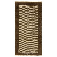 Hand-knotted Checkered Tulu Rug Made of Beige and Brown Wool. Custom Options Available