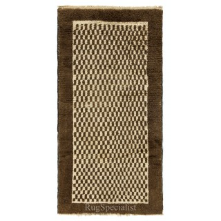 Hand-knotted Checkered Tulu Rug Made of Beige and Brown Wool. Custom Options Available