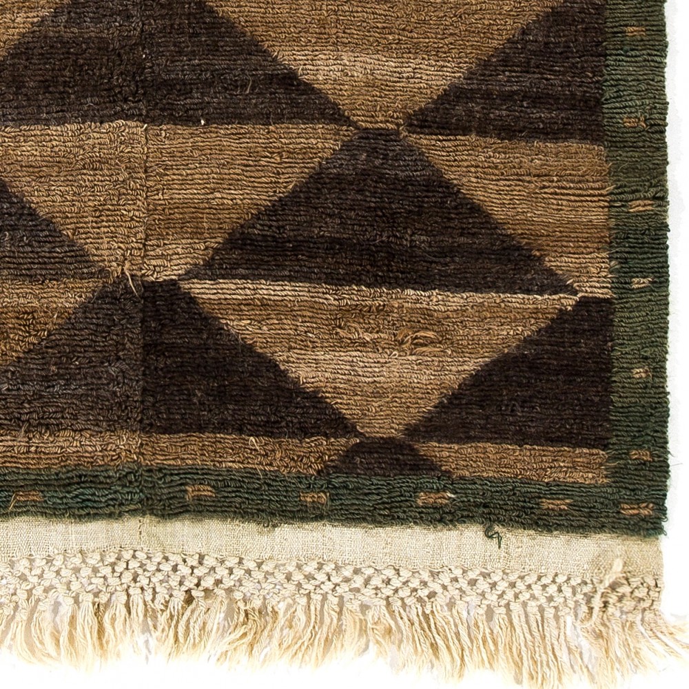 Hand-knotted Tulu Rug, 100% Wool. Brown and Green Colors. Custom Options Available