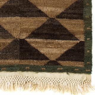 Hand-knotted Tulu Rug, 100% Wool. Brown and Green Colors. Custom Options Available