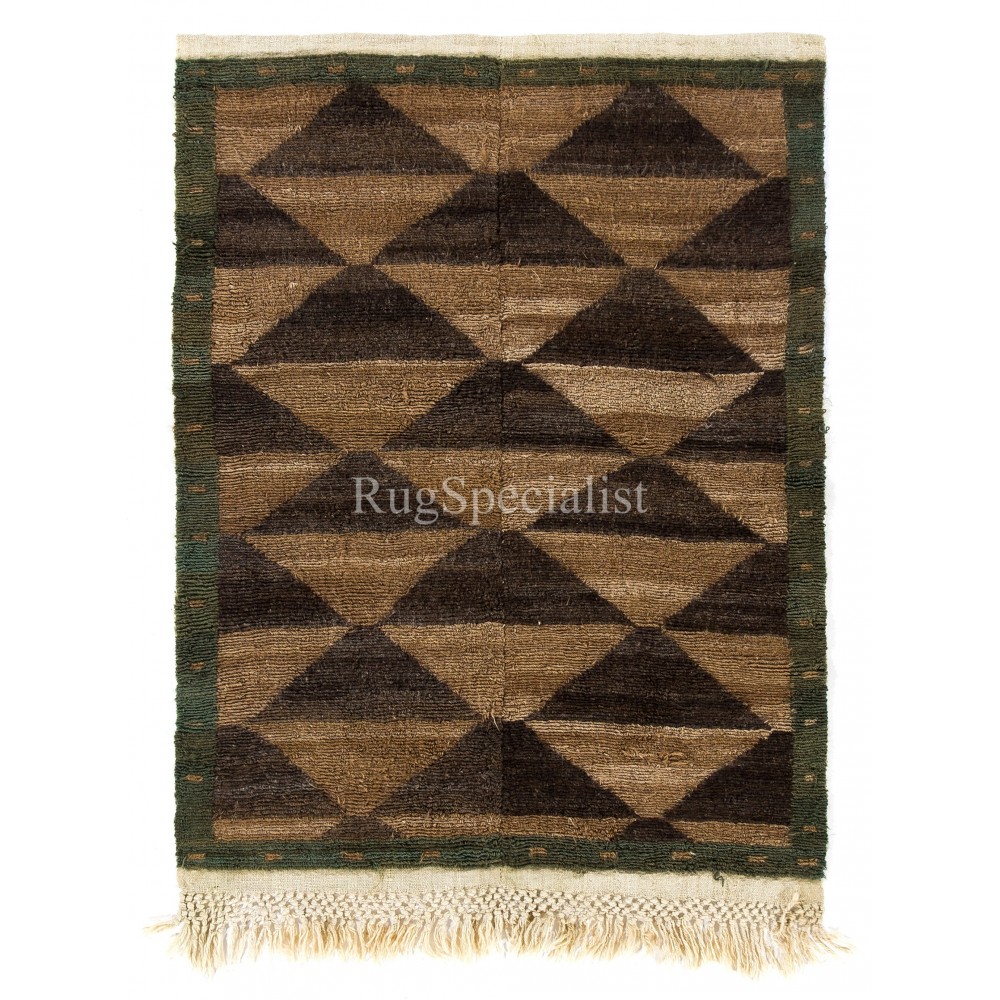 Hand-knotted Tulu Rug, 100% Wool. Brown and Green Colors. Custom Options Available
