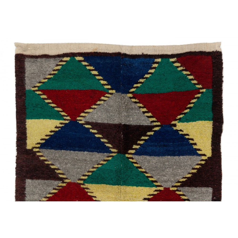 One of a Kind Colorful Vintage Handmade Turkish Tulu Rug with Geometric Design