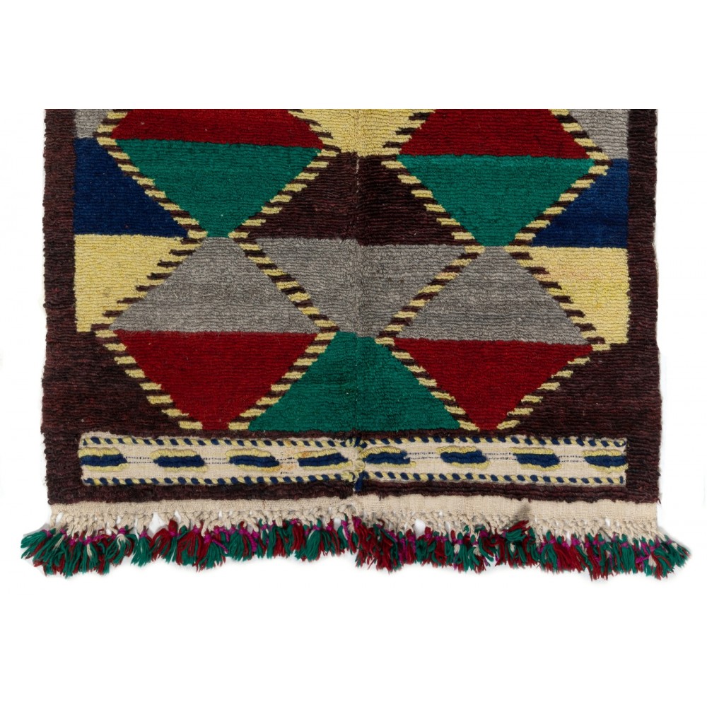 One of a Kind Colorful Vintage Handmade Turkish Tulu Rug with Geometric Design