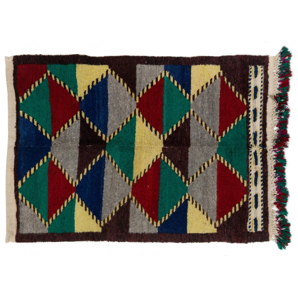 One of a Kind Colorful Vintage Handmade Turkish Tulu Rug with Geometric Design