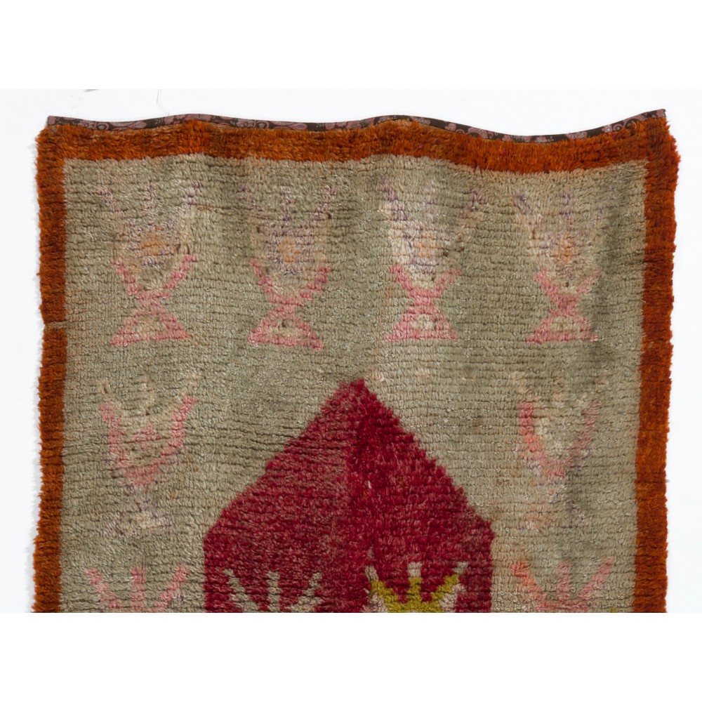 Unusual Vintage Handmade Turkish Tulu Rug with Trophies, One of a kind Prayer Rug