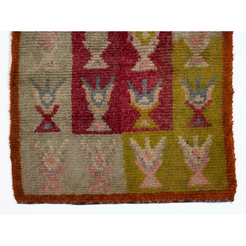 Unusual Vintage Handmade Turkish Tulu Rug with Trophies, One of a kind Prayer Rug