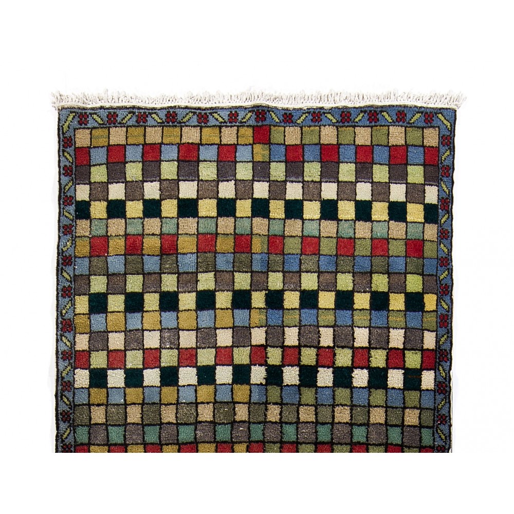 Checkered Moroccan Azilal Style Runner Rug. 100% Wool & Natural Dyes