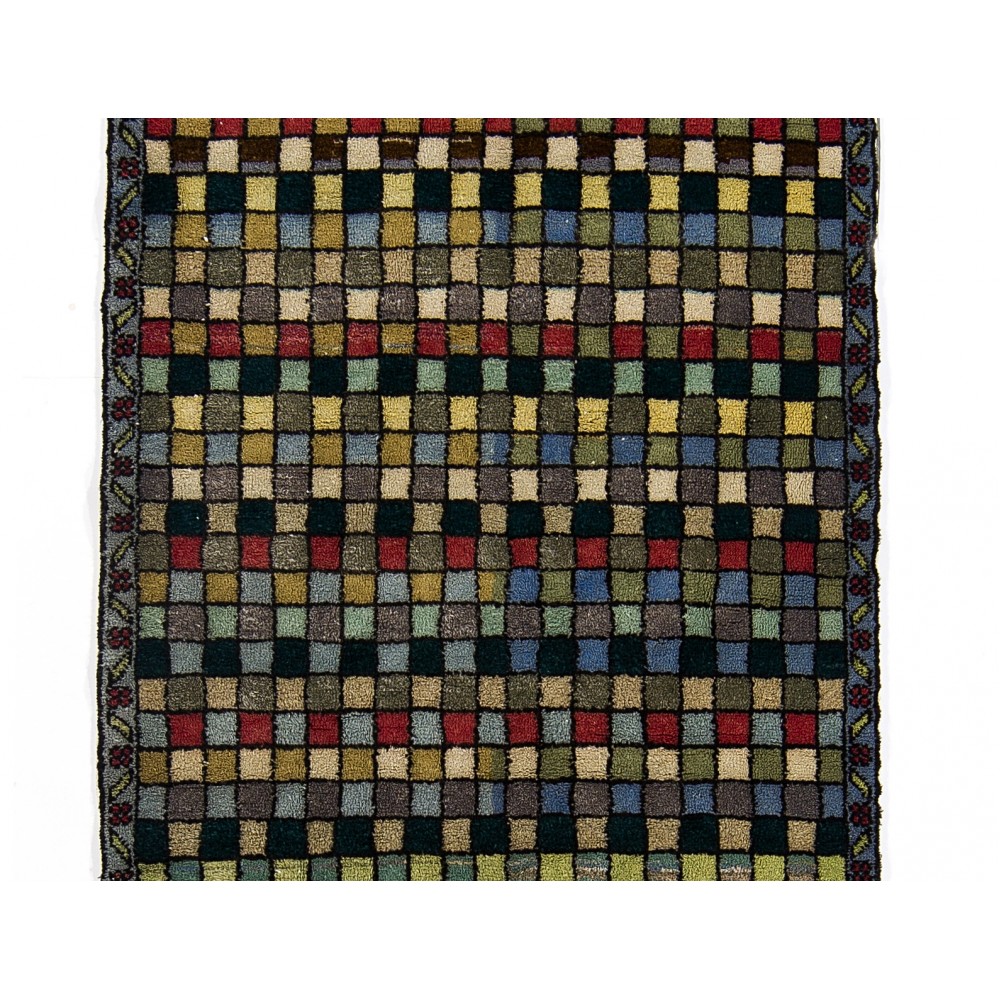 Checkered Moroccan Azilal Style Runner Rug. 100% Wool & Natural Dyes