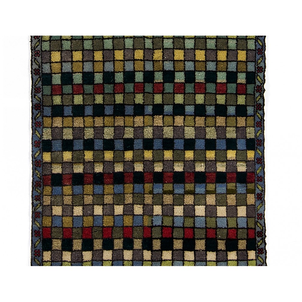 Checkered Moroccan Azilal Style Runner Rug. 100% Wool & Natural Dyes