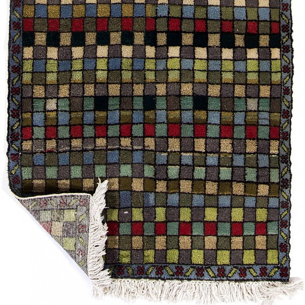 Checkered Moroccan Azilal Style Runner Rug. 100% Wool & Natural Dyes