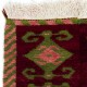 Vintage Hand-Knotted Turkish Tulu Rug with Geometric Hooked Motifs in Burgundy, Green and Pink, 100% Wool Vintage Hand-Knotted Turkish Tulu Rug with Geometric Hooked Motifs in Burgundy, Green and Pink, 100% Wool