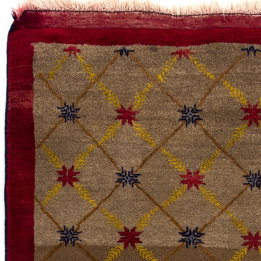 Vintage Hand-Knotted Turkish Karapinar Rug with Lattice Design in Brown, Red and Yellow, 100% Wool Vintage Hand-Knotted Turkish Karapinar Rug with Lattice Design in Brown, Red and Yellow, 100% Wool