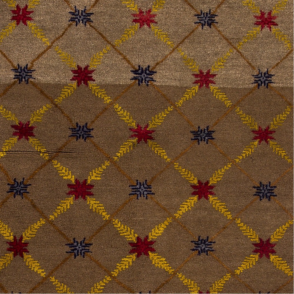 Vintage Hand-Knotted Turkish Karapinar Rug with Lattice Design in Brown, Red and Yellow, 100% Wool Vintage Hand-Knotted Turkish Karapinar Rug with Lattice Design in Brown, Red and Yellow, 100% Wool