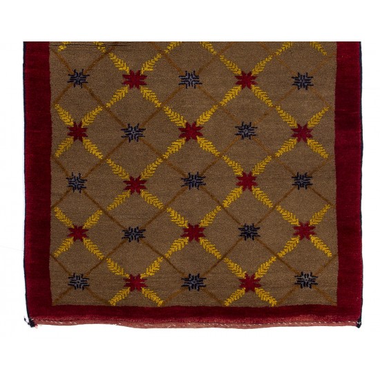 Camel Wool Karapinar Rug with Lattice Design