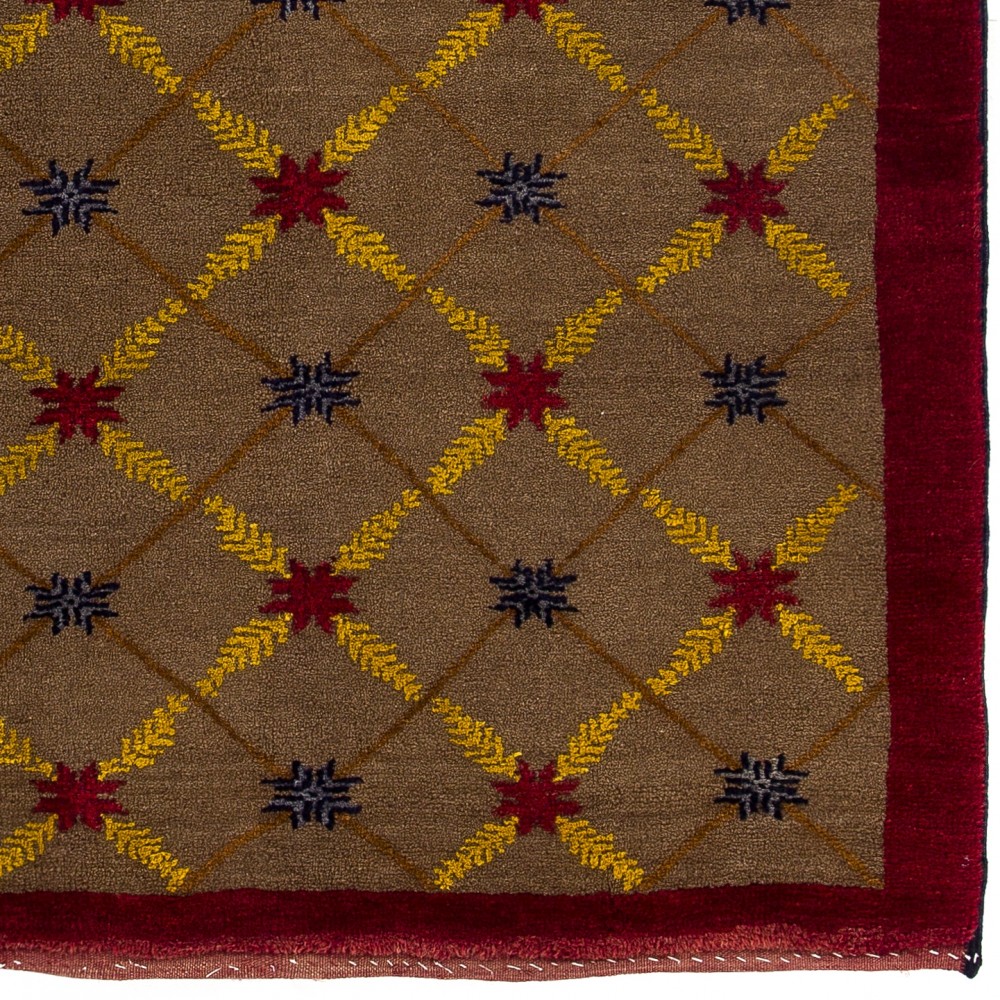 Vintage Hand-Knotted Turkish Karapinar Rug with Lattice Design in Brown, Red and Yellow, 100% Wool Vintage Hand-Knotted Turkish Karapinar Rug with Lattice Design in Brown, Red and Yellow, 100% Wool