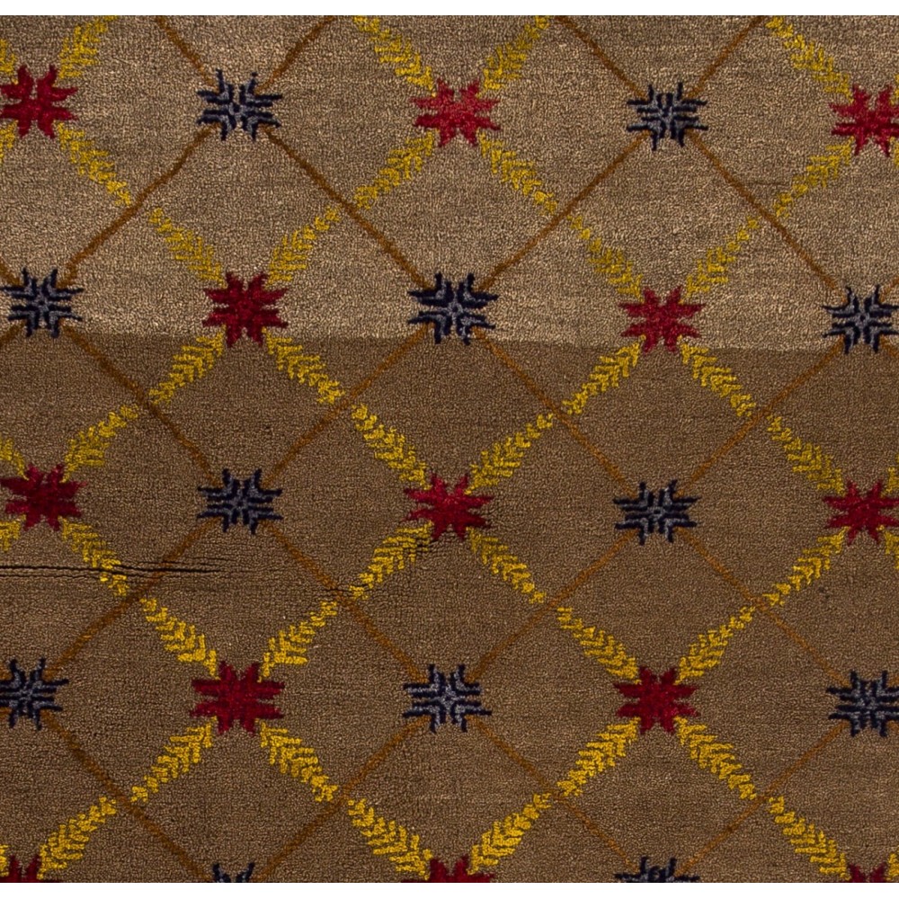 Camel Wool Vintage Handmade Turkish Karapinar Rug with Lattice Design