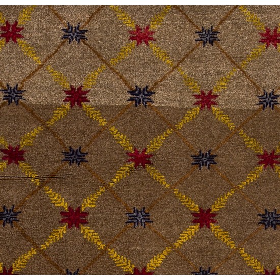 Camel Wool Karapinar Rug with Lattice Design